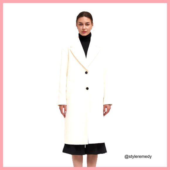 Polyester Pea Coat Notch Lapel Long Winter Overcoat